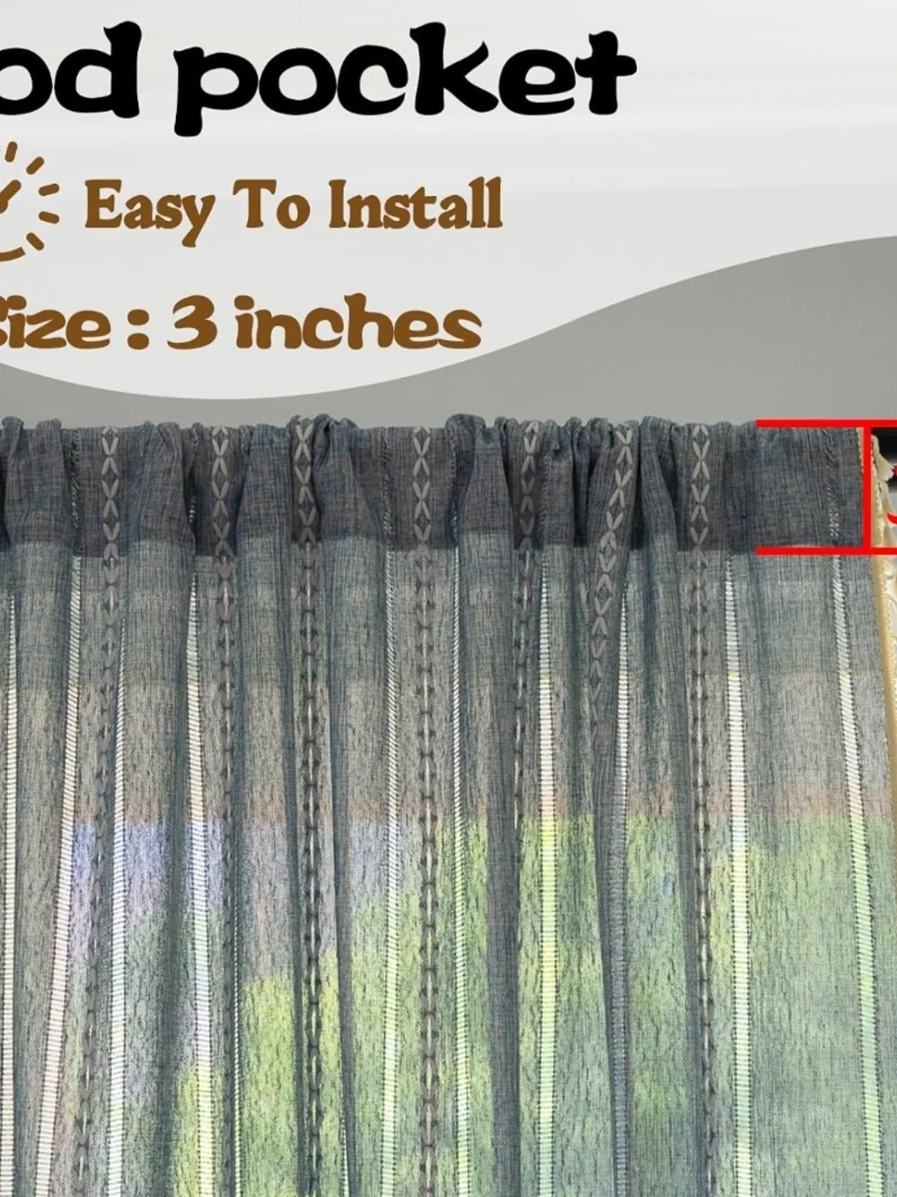 Boho Blue And White Striped Curtain With Fringed Edges- Elegant Window Drape NIB